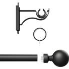 Rothley Curtain Pole Kit with Solid Orb Finials & Rings Matt 25mm x 1829mm in Black Steel