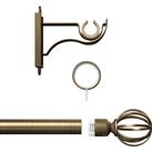 Rothley Curtain Pole Kit with Cage Orb Finials & Rings Antique 25mm x 1219mm in Brass Steel