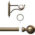 Rothley Curtain Pole Kit with Solid Orb Finials & Rings Antique 25mm x 1829mm in Brass Steel