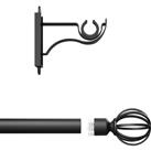Rothley Curtain Pole Kit with Cage Orb Finials Matt 25mm x 1219mm in Black Steel