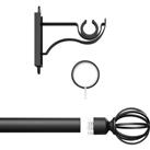 Rothley Curtain Pole Kit with Cage Orb Finials & Rings Matt 25mm x 1829mm in Black Steel