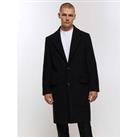 River Island Premium Wool Regular Fit Overcoat - Black
