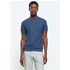 River Island Slim Fit Textured Knit T-Shirt - Blue