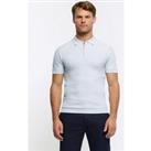 River Island Muscle Fit Knitted Half Zip Polo - Light Blue