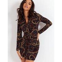 Pour Moi Brooke Jersey Ruched Front Shirt Dress - Black/Multi