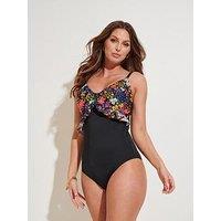 Pour Moi Frill Ditsy Control Swimsuit