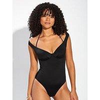 Pour Moi Underwired Off The Shoulder Double Strap Control Swimsuit - Black