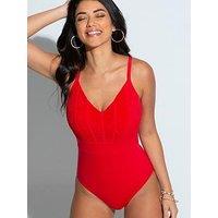 Pour Moi Ruched Pleated Control Swimsuit - Red