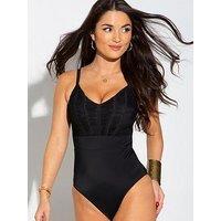 Pour Moi Ruched Pleated Control Swimsuit - Black