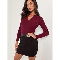 Pour Moi Amy Faux Leather Waistband Ponte Mini Skirt