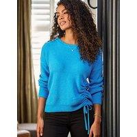Pour Moi Ada Ruche Front Knit Jumper - Blue