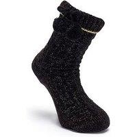 Pour Moi Chenille Sequin Slipper Sock - Black/Gold