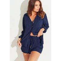 Pour Moi Crinkle Gold Trim Beach Shirt