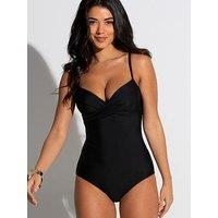 Pour Moi Lightly Padded Underwired Twist Front Tummy Control Swimsuit - Black