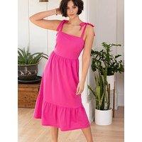 Pour Moi Laura Jersey Tie Strap Tiered Maxi Dress - Bright Pink