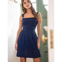 Pour Moi Lena Pique Jersey Tiered Short Dress - Dark Blue