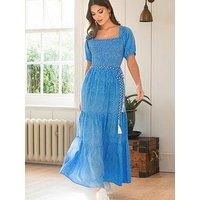 Pour Moi Sadie Shirred Bodice Woven Short Sleeve Maxi Dress - Multi