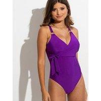Pour Moi Samoa Wrap Over Tummy Control Swimsuit - Purple