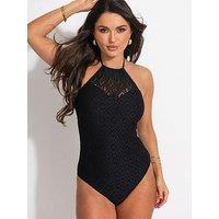 Pour Moi Summer Breeze High Neck Halter Swimsuit - Black