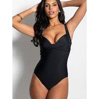 Pour Moi Valencia Twist Front Lightly Padded Non-Wired Tummy Control Swimsuit - Black