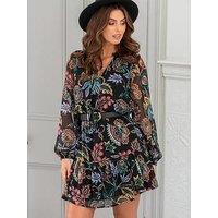 Pour Moi Sian Chiffon Long Sleeve Tiered Dress