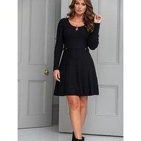 Pour Moi Helen Knit Skater Skirt Dress - Black