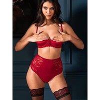 Pour Moi For Your Eyes Only High Waist Crotchless Thong - Red