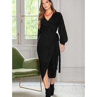 Pour Moi Elle Knit Midi Wrap Dress - Black