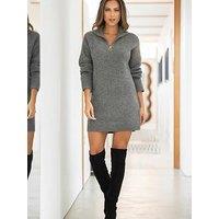 Pour Moi Frankie Quarter Zip Chunky Knit Dress - Dark Grey