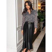 Pour Moi Phoebe Frill Hem Faux Leather Belted Midi Skirt