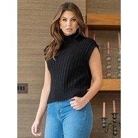 Pour Moi Kady Cropped Ribbed Knit Vest - Black