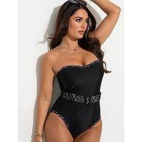 Pour Moi Rhodes Belted Removable Straps Tummy Control Swimsuit - Black/White