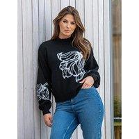 Pour Moi Belle Contrast Floral Jacquard Knit Jumper