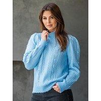 Pour Moi Marina Pointelle High Neck Knit Jumper - Light Blue