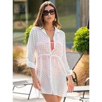 Pour Moi Chevron Stripe Button Through Beach Shirt