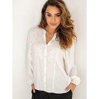 Pour Moi Stacie Embroidered Woven Long Sleeve Blouse - Natural