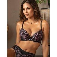 Pour Moi New Romance Padded Push-Up Plunge Bra - Black/Multi