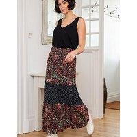 Pour Moi Tahlia Tiered Woven Maxi Skirt - Black/Multi
