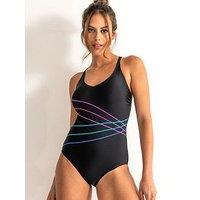 Pour Moi Energy Chlorine Resistant V-Neck Linear Swimsuit - Black/Multi
