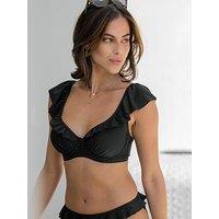 Pour Moi Bermuda Underwired Non-Padded Frill Top - Black