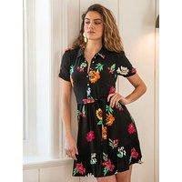Pour Moi Jodie Slinky Jersey Tiered Shirt Dress - Black/Multi