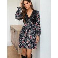 Pour Moi Anya Lace Detail Slinky Jersey Long Sleeve Tea Dress