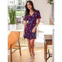 Pour Moi Birdie Frill Detail Slinky Stretch Dress - Multi