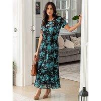 Pour Moi Annie Puff Sleeve Stretch Mesh Midaxi Dress - Multi