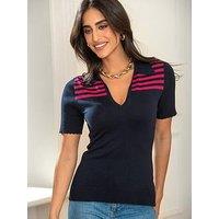 Pour Moi Roma Half Sleeve Stripe Knit Top With Lenzing Ecovero Viscose Fibres - Multi