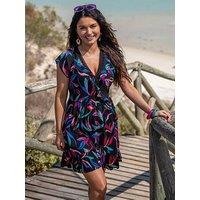 Pour Moi Crinkle Frill Wrap Beach Dress With Lenzing Ecovero Viscose Fibres - Multi