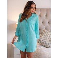 Pour Moi Woven Double Cloth Revere Collar Oversized Shirt - Aqua