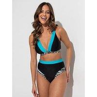 Pour Moi Palm Springs High Leg Tummy Control Brief - Black/White/Aqua