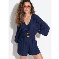 Pour Moi Crinkle O Ring Beach Playsuit With Lenzing Ecovero Viscose Fibres - Dark Blue