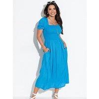 Pour Moi Daisy Shirred Bodice Short Sleeve Linen Blend Midi Dress